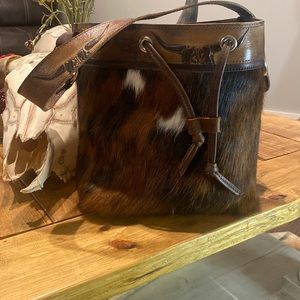 Purse longhorn hair on hide bucket purse